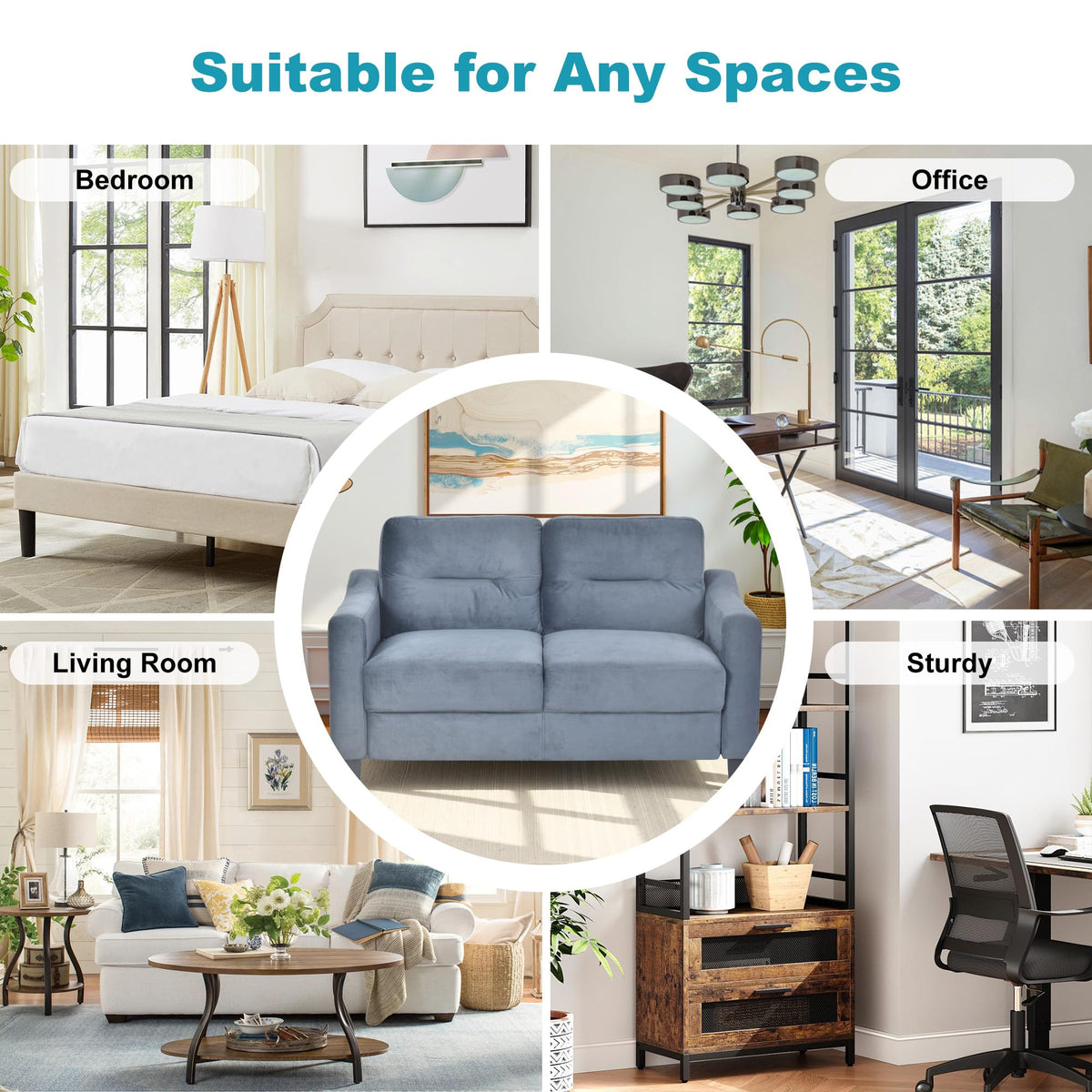 Light Gray Velvet Upholstered Loveseat Sofa B140585