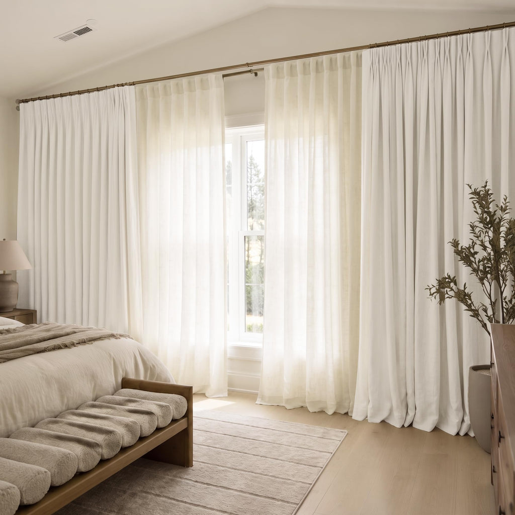 72 Inch Extra Wide Cream Semi Sheer Linen Curtains 2 Panels Set D366876
