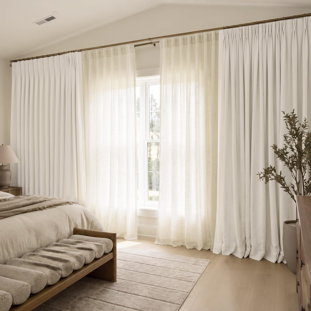 72 Inch Extra Wide Cream Semi Sheer Linen Curtains 2 Panels Set D366876