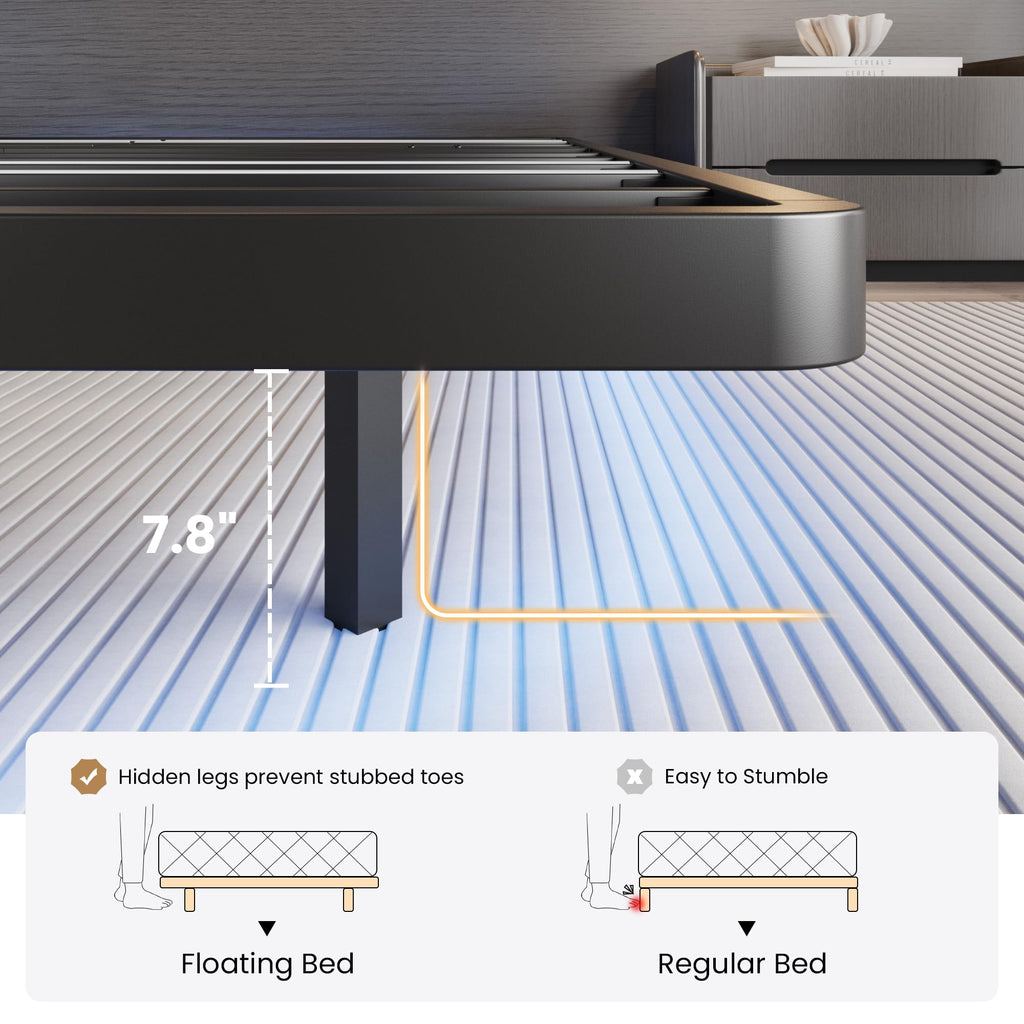 Full Size Floating Bed Frame with LED Lights, Black D209