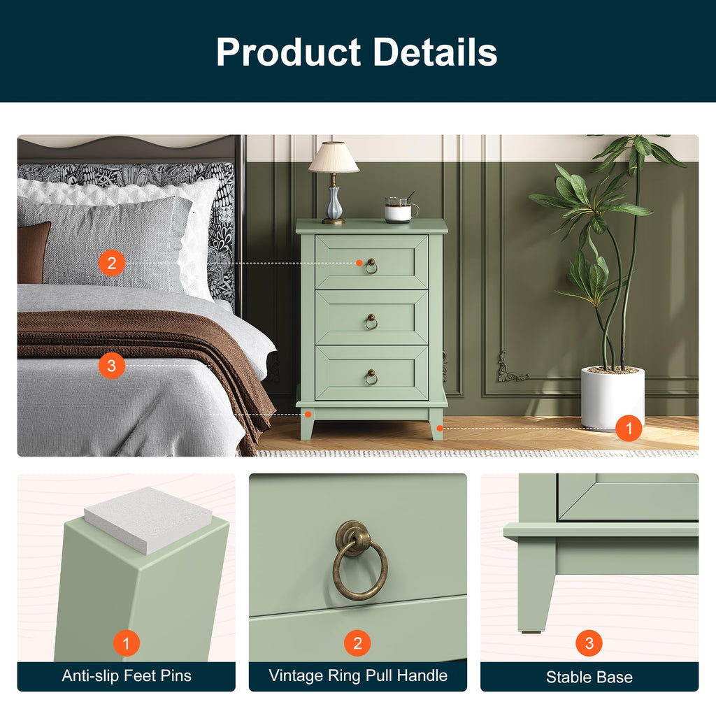 Tall Wooden Nightstand Set of 2 with 3 Drawers L888143