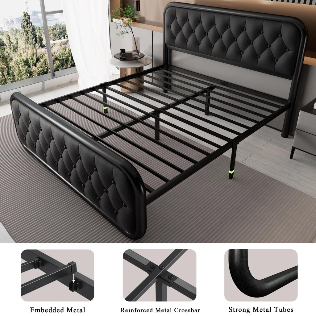 Full Size Upholstered Platform Bed Frame with Faux Leather Headboard S698870