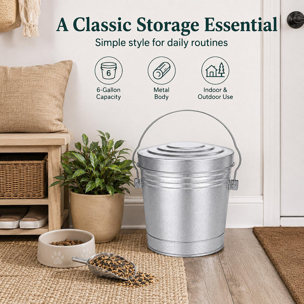 6 Gallon Galvanized Metal Trash Can with Locking Lid W3799
