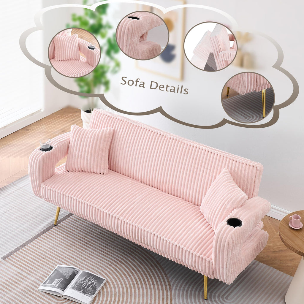 Pink Teddy Fabric Convertible Futon Sofa Bed P384762