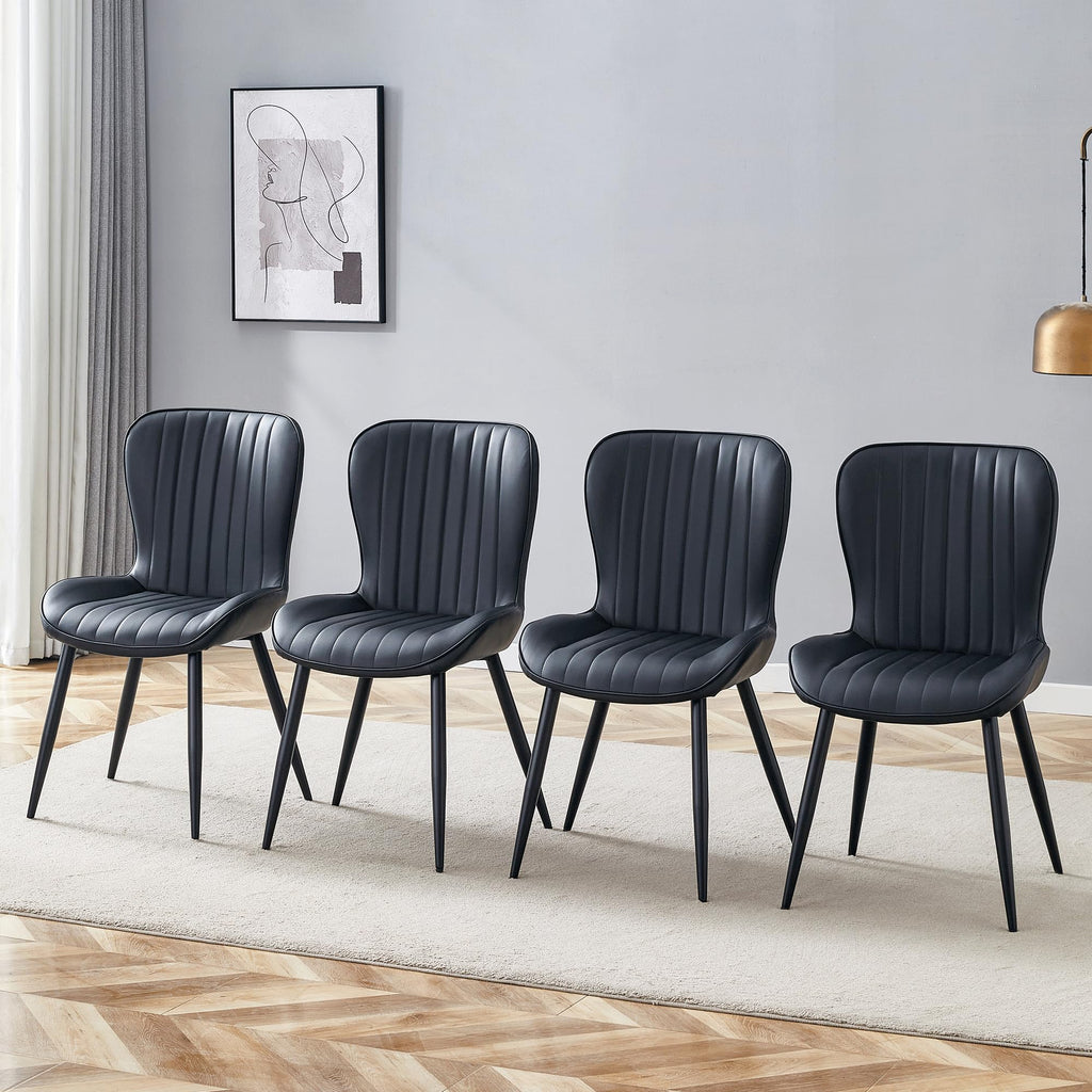 Black Dining Chairs Set of 4 PU Leather Metal Leg Y885888