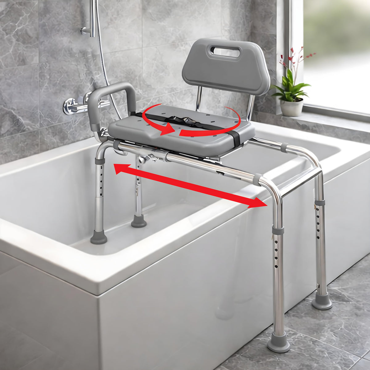 Sliding Shower Chair Bath Transfer Bench with Swivel Padded Seat T68851