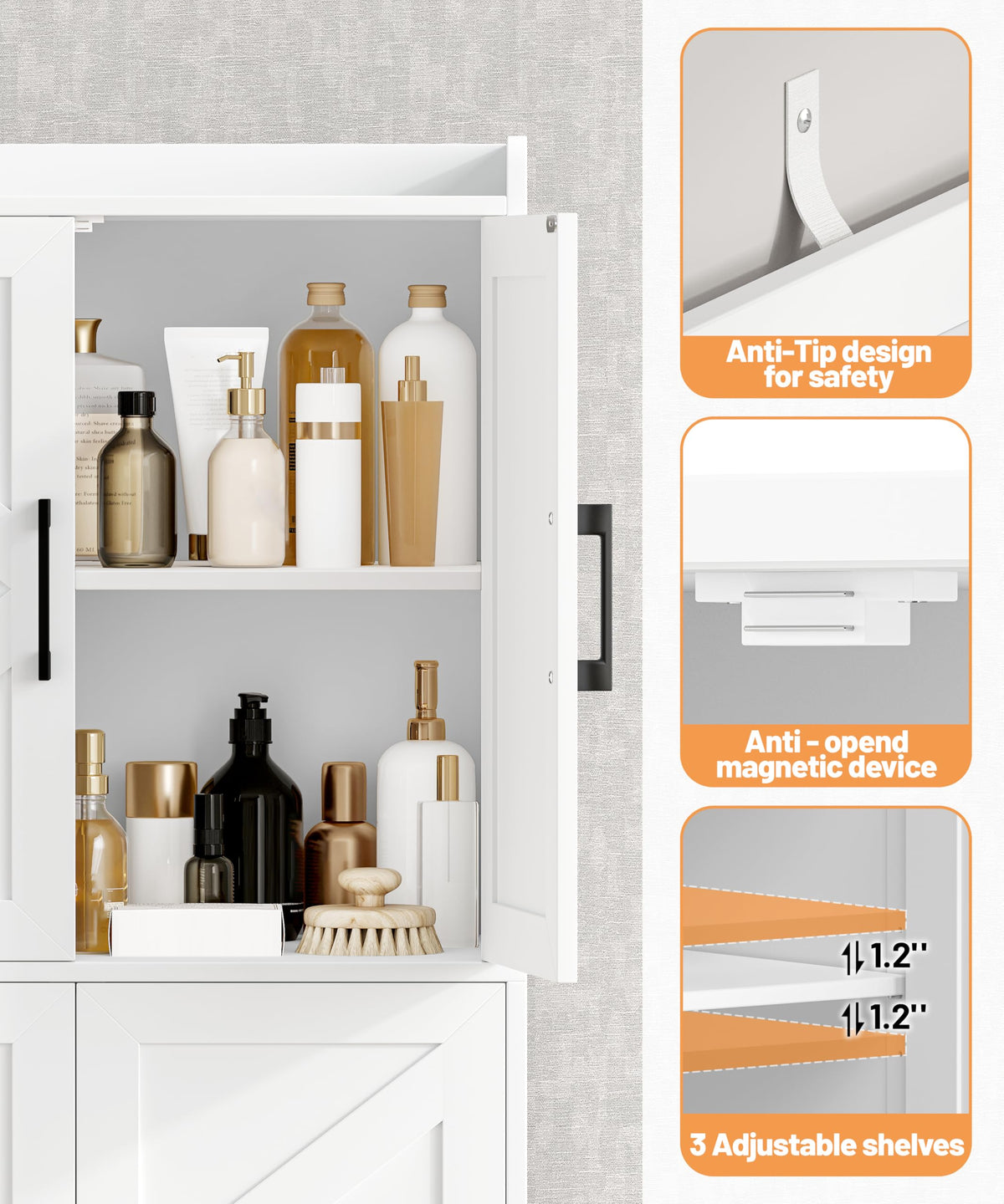60.2''H Tall Bathroom Storage Cabinet with 6 Door V2525