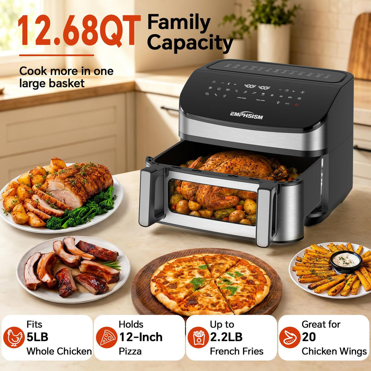 12QT Dual Zone Air Fryer with Viewing Window H865