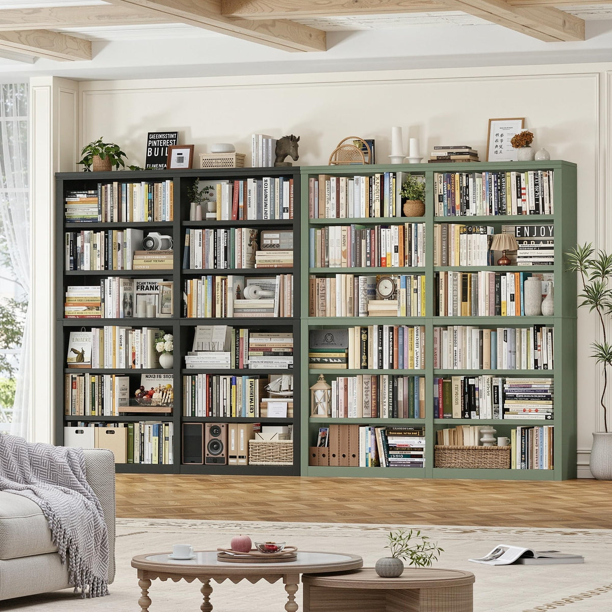 73" Tall Black 6-Tier Double Wide Bookshelf M269499