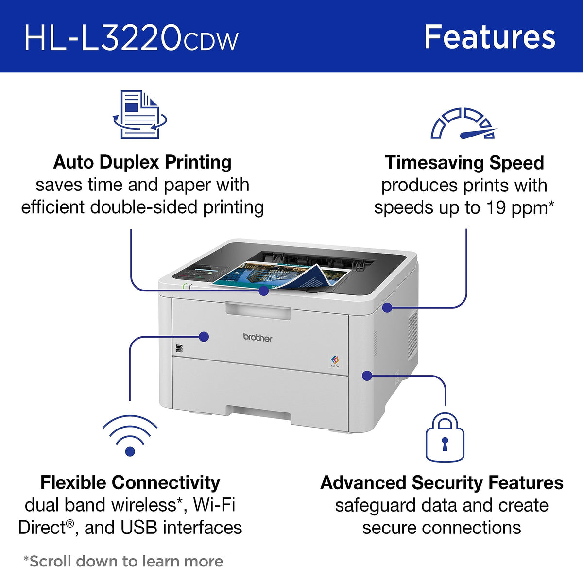 Color Laser Printer with Wireless Printing, Duplex, 250-Sheet Paper Tray E7253
