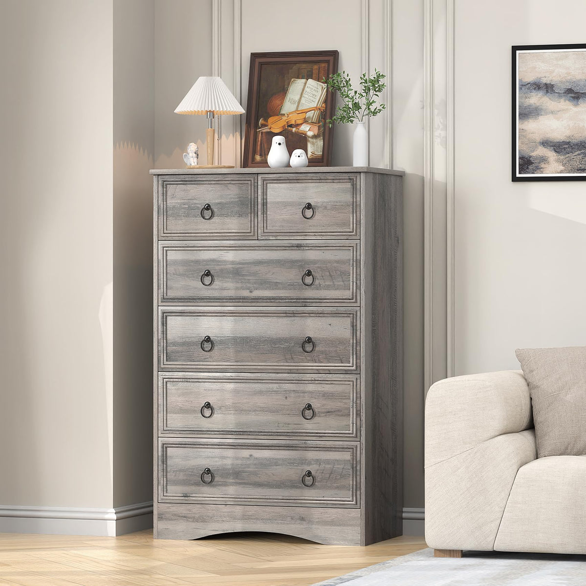 48'' Tall Grey 6 Drawer Dresser F392