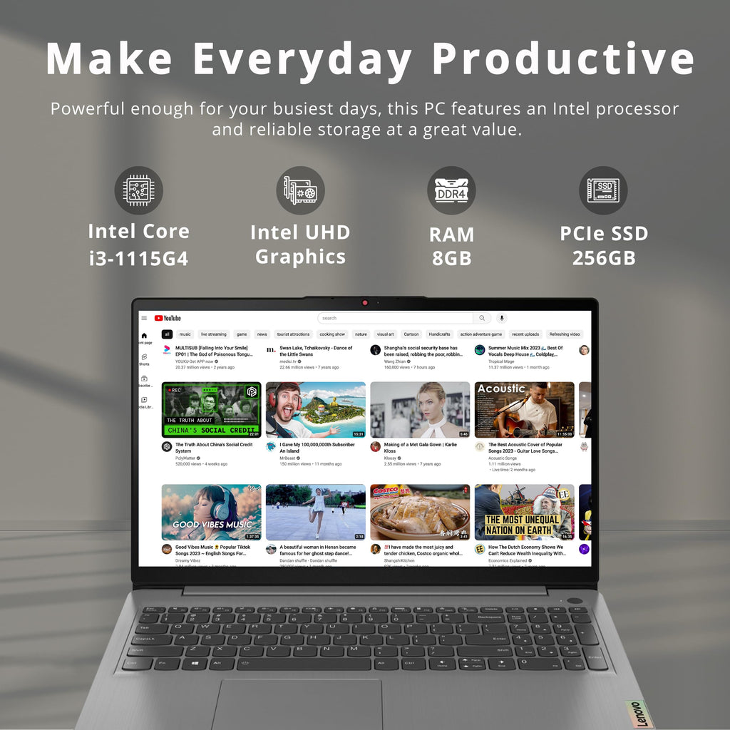 15.6" FHD Touch Laptop, Intel i3, 8GB RAM, 256GB SSD, Grey V7227