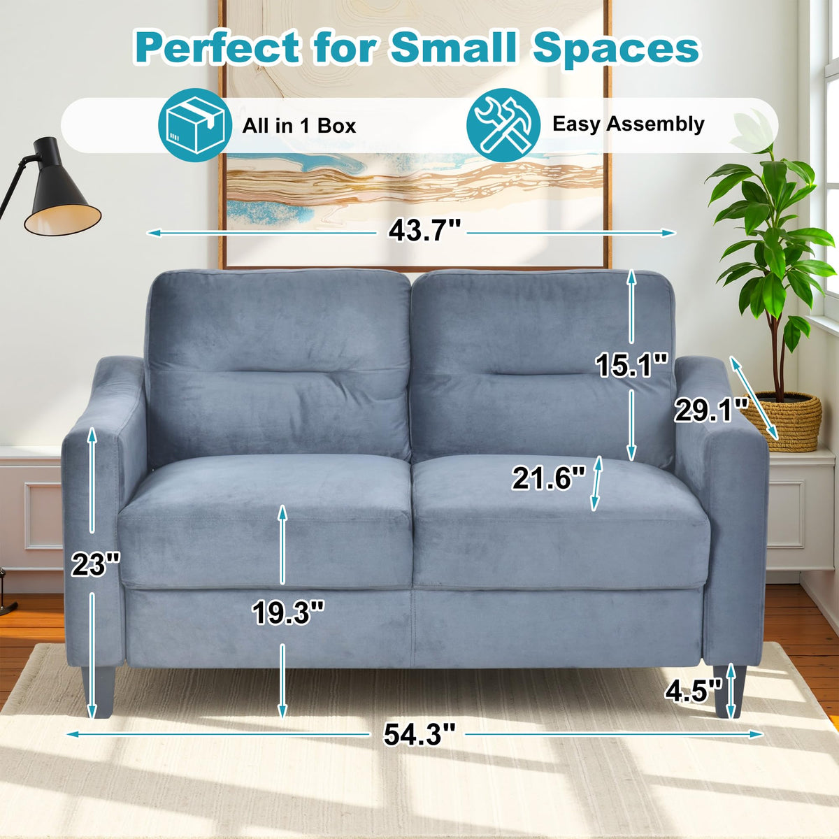 Light Gray Velvet Upholstered Loveseat Sofa B140585