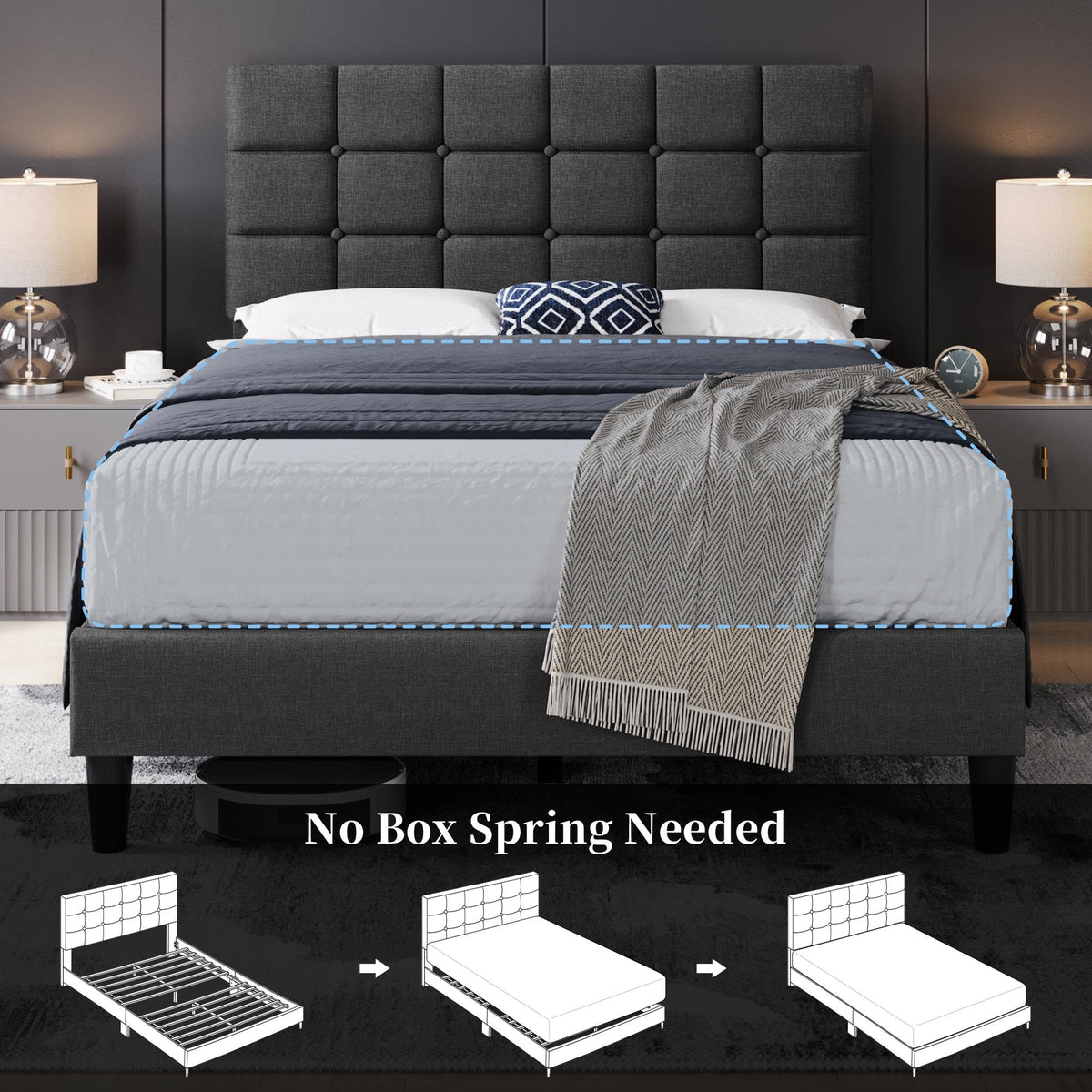 Full Size Upholstered Tufted Bed Frame with Headboard P6962