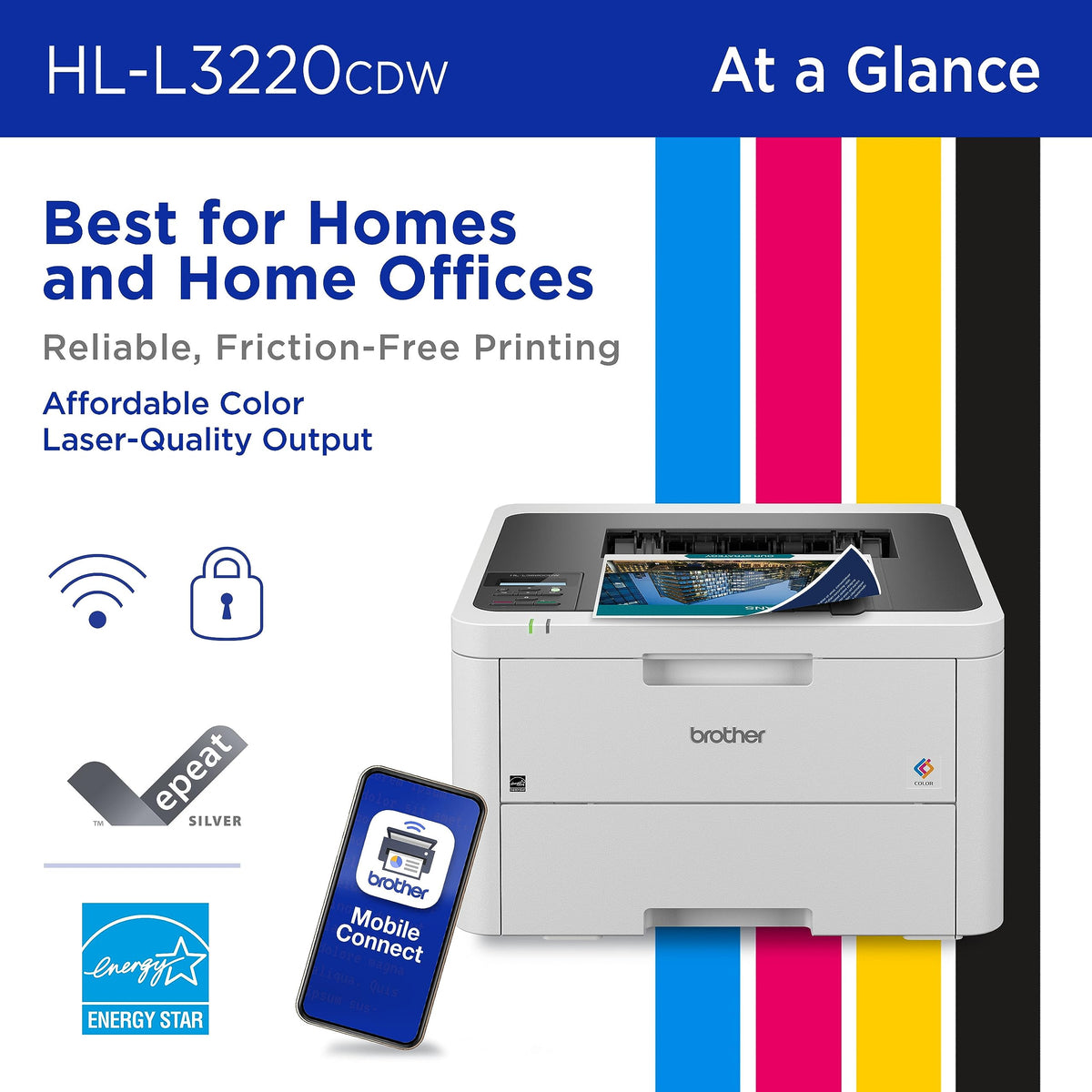 Color Laser Printer with Wireless Printing, Duplex, 250-Sheet Paper Tray E7253