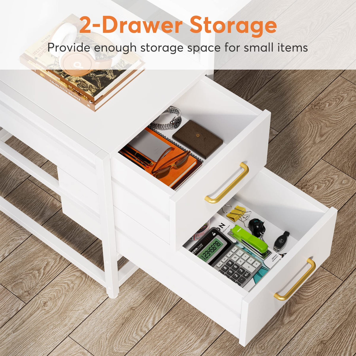 55 Inch Computer Desk with 2 Drawers and Storage Shelves D149