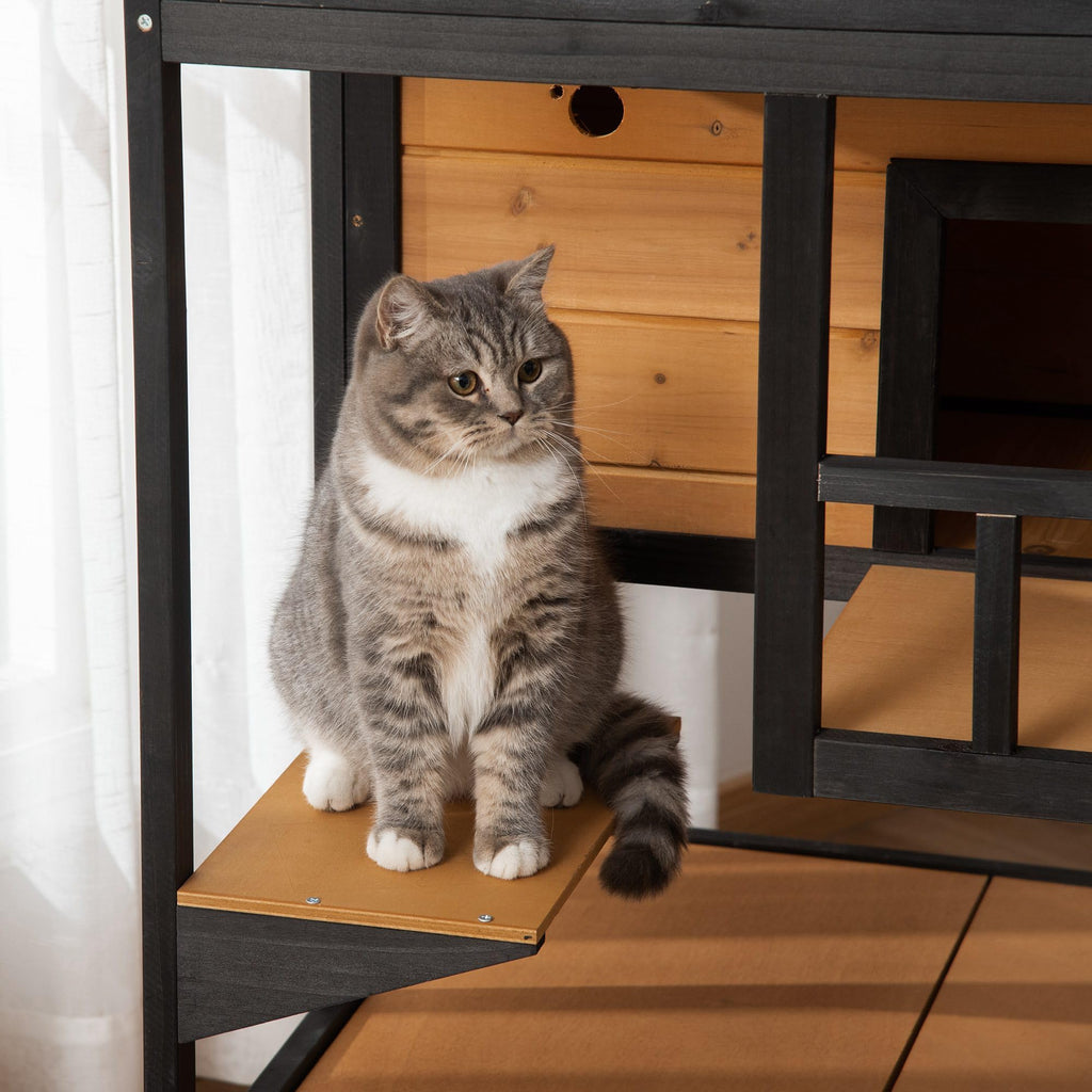 3-Story Wooden Outdoor Cat House with Raised Floor X91066
