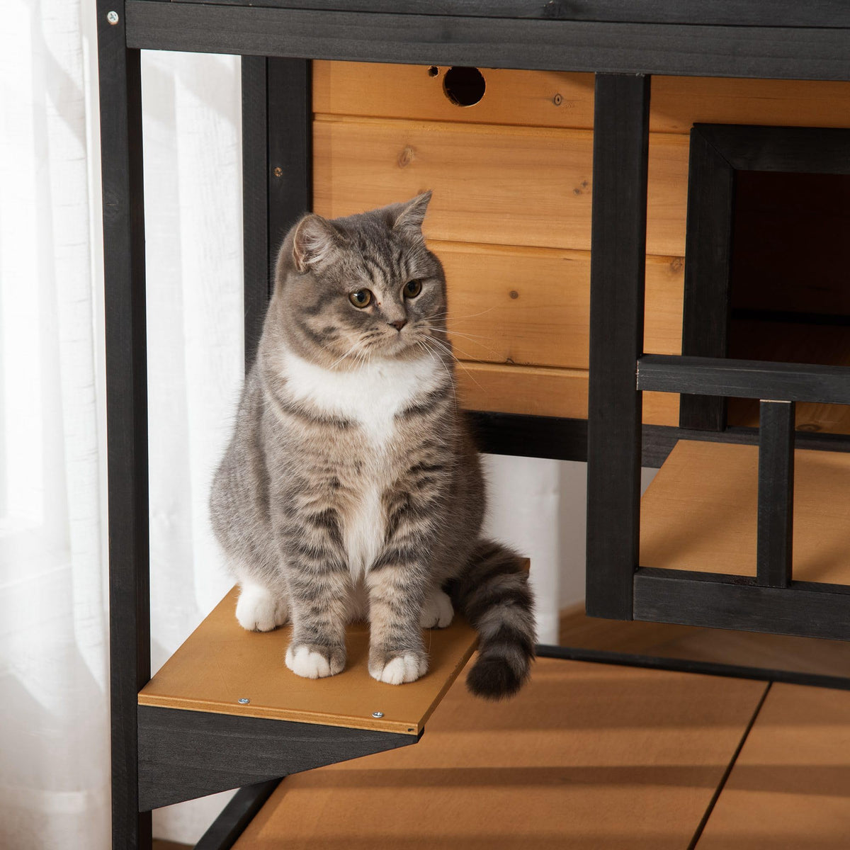 3-Story Wooden Outdoor Cat House with Raised Floor X91066