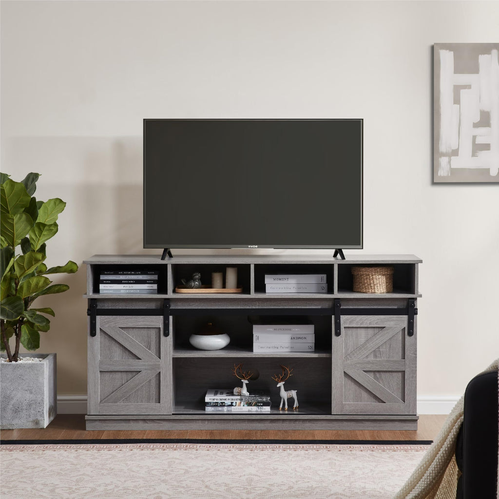 Grey Wood TV Stand with Sliding Barn Door N747