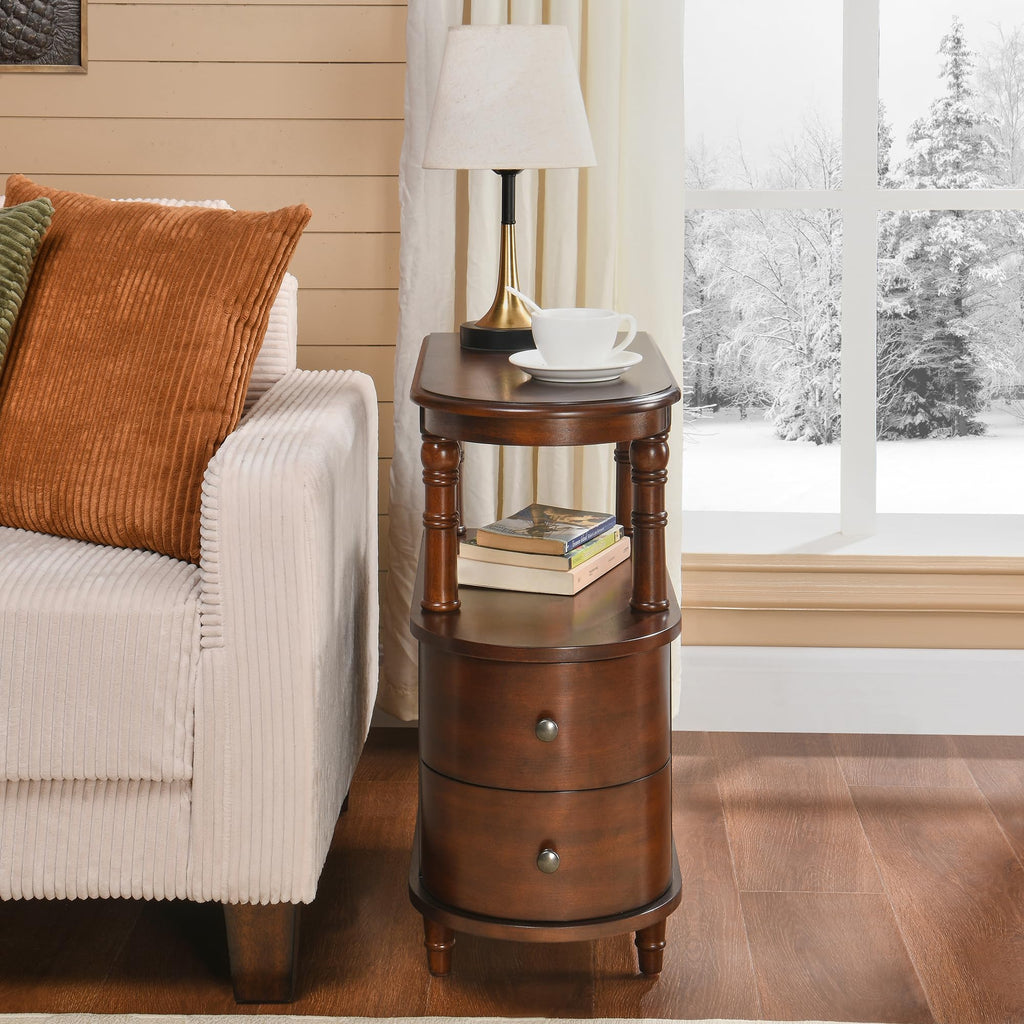 Set of 2 Slim Wood End Table with 2 Drawers & Shelf S640575