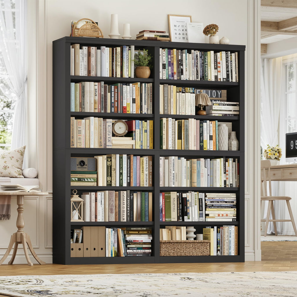 73" Tall Black 6-Tier Double Wide Bookshelf M269499