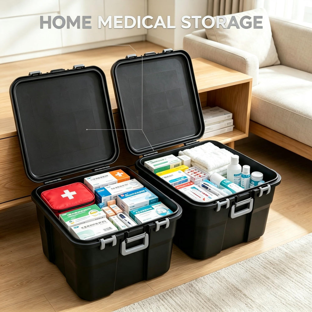 2 Pack 22 Gallon Black Wheeled Lockable Plastic Storage Trunk J811559