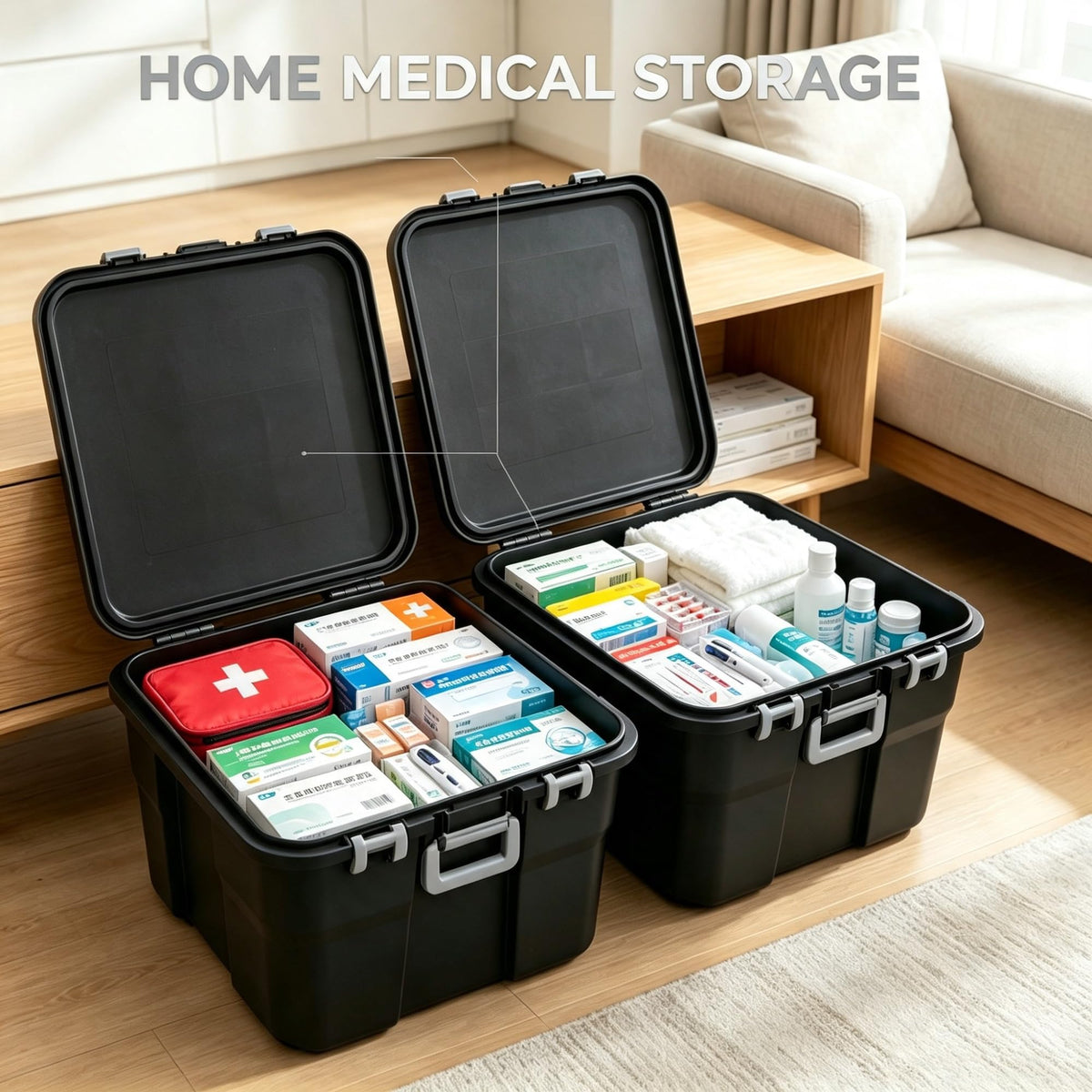 2 Pack 22 Gallon Black Wheeled Lockable Plastic Storage Trunk J811559