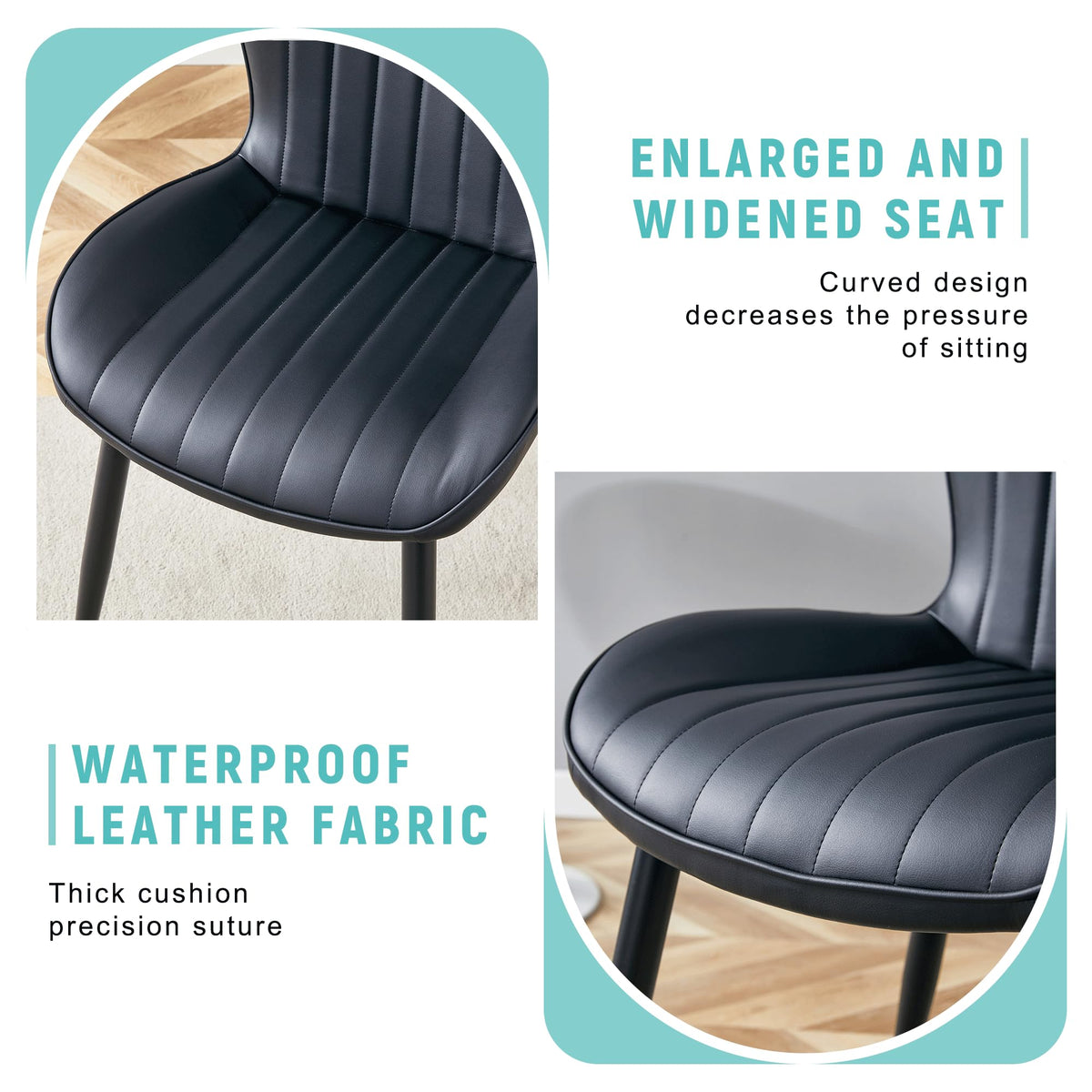 Black Dining Chairs Set of 4 PU Leather Metal Leg Y885888