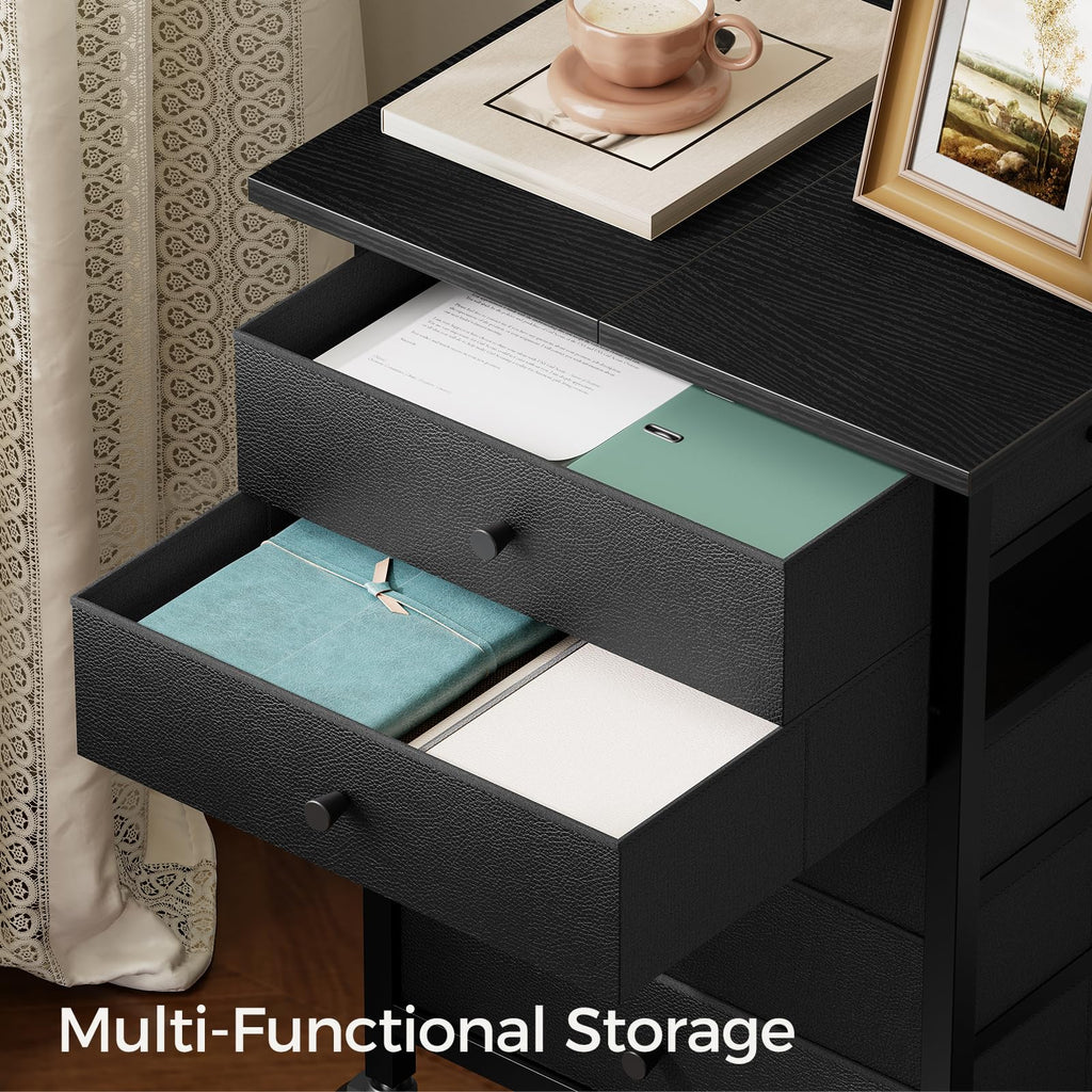 Black 5 Drawer Rolling File Cabinet with Wheels V2250