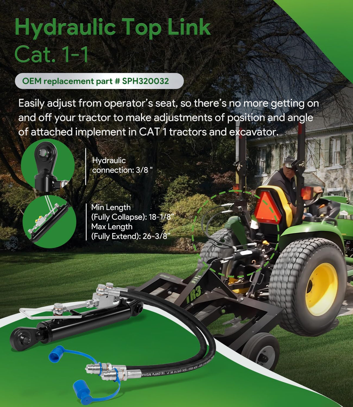 Hydraulic Top Link Cat. 1-1 with Locking Block and 2 Hose T891823