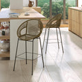 24" Height Metal Legs Faux Wicker Barstool Set of 2 L58272
