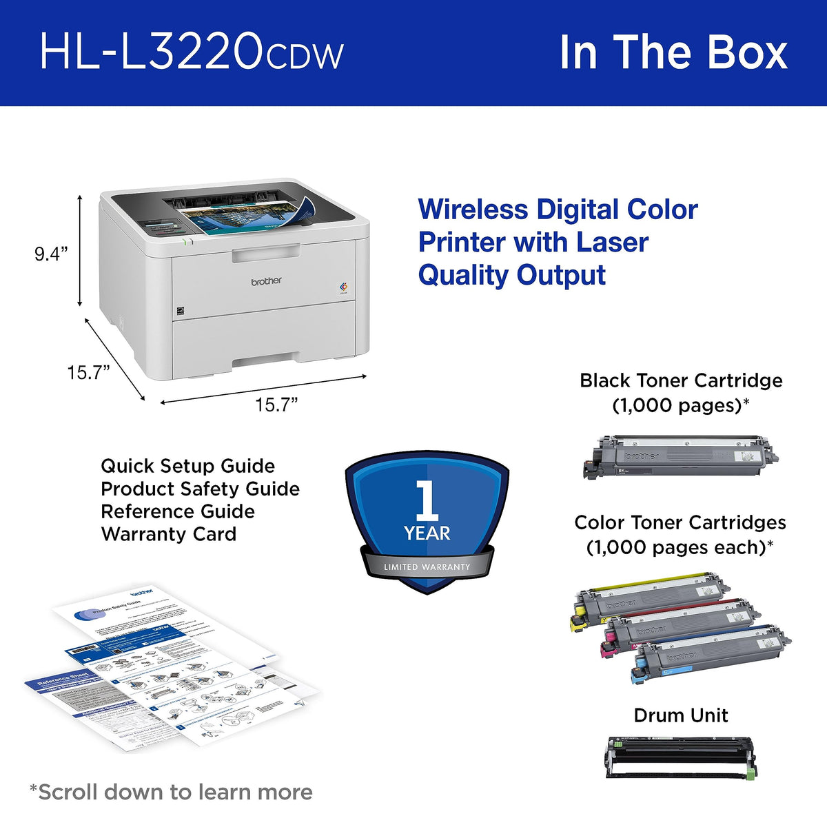 Color Laser Printer with Wireless Printing, Duplex, 250-Sheet Paper Tray E7253