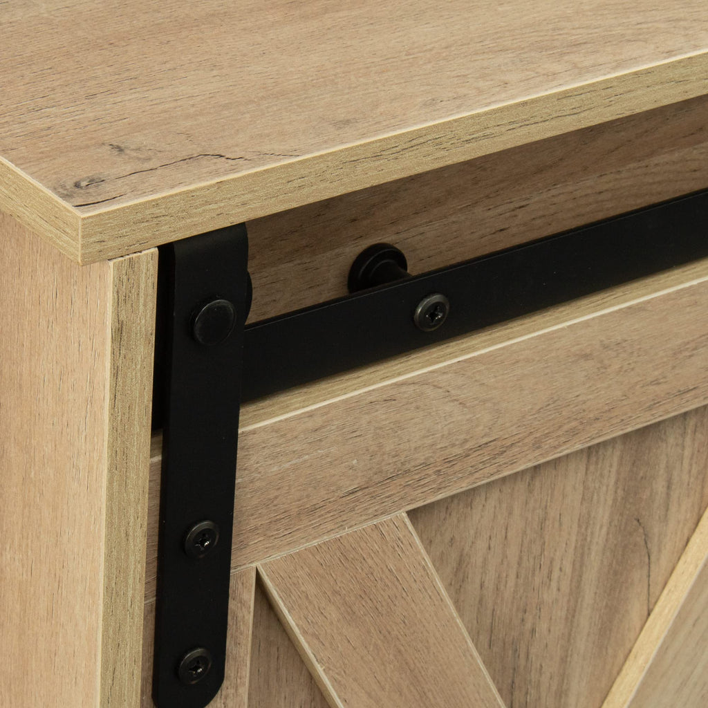 Rustic Oak Wood TV Stand with Sliding Barn Door Z824