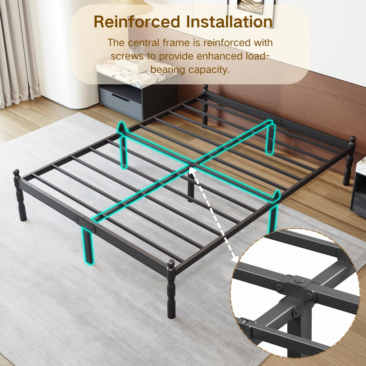 Twin XL Size 18" Black Metal Bed Frame with Storage W599367