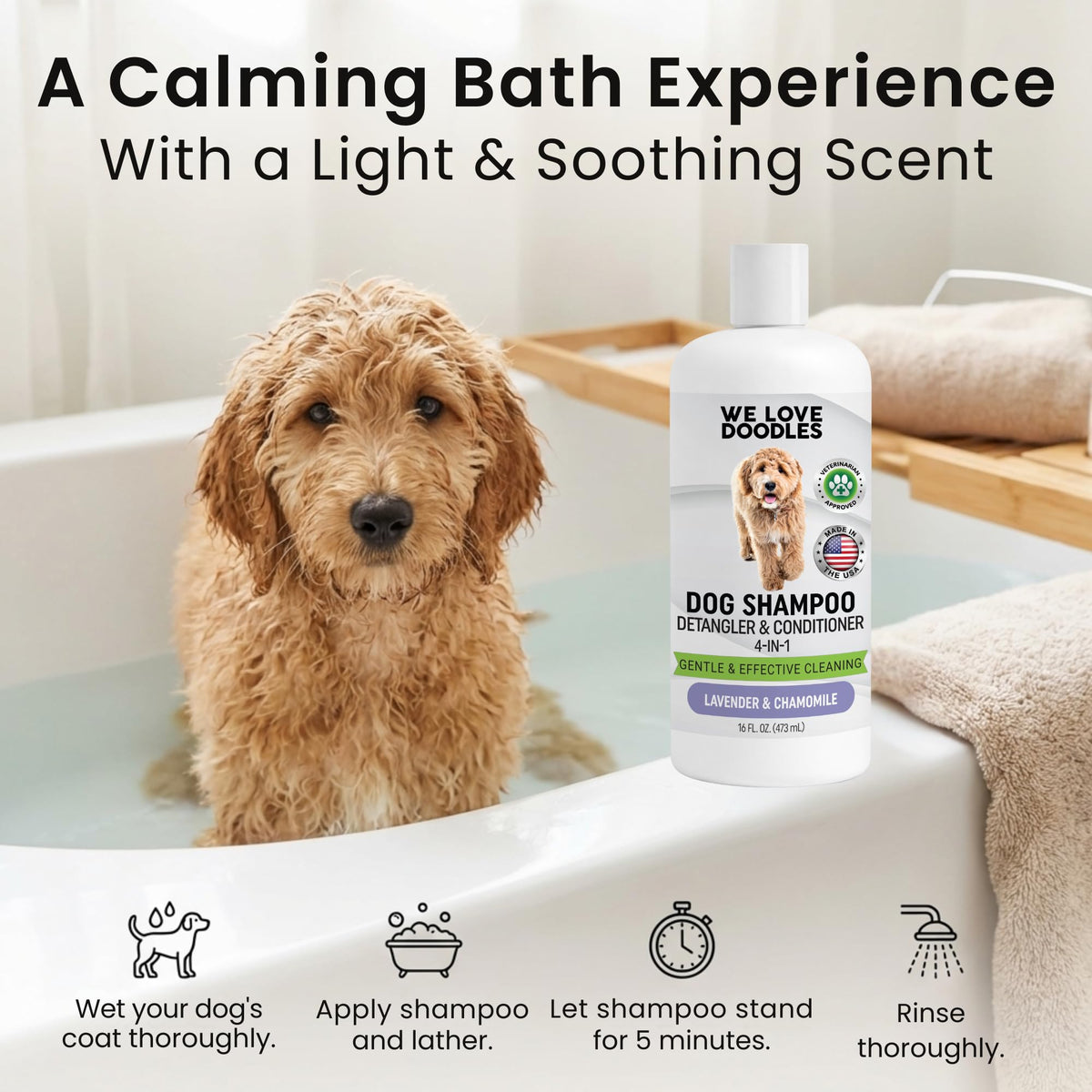 Hypoallergenic Tearless Dog Shampoo, Conditioner & Detangler 16OZ I450