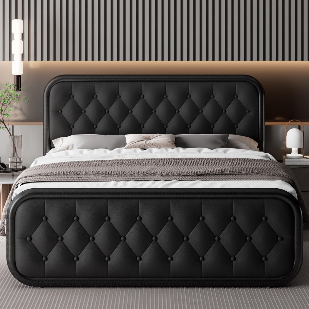 Full Size Upholstered Platform Bed Frame with Faux Leather Headboard S698870