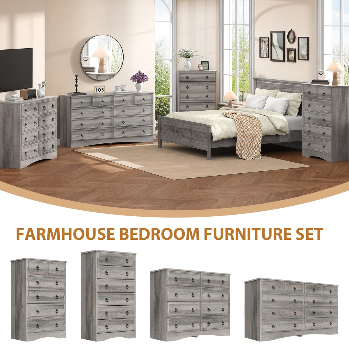 48'' Tall Grey 6 Drawer Dresser F392