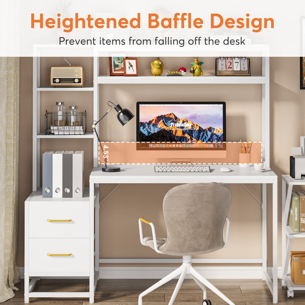55 Inch Computer Desk with 2 Drawers and Storage Shelves D149