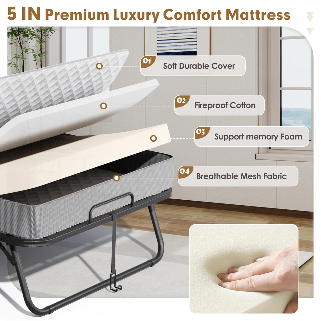 Folding Bed with Mattress Twin 75" x 38" A2747
