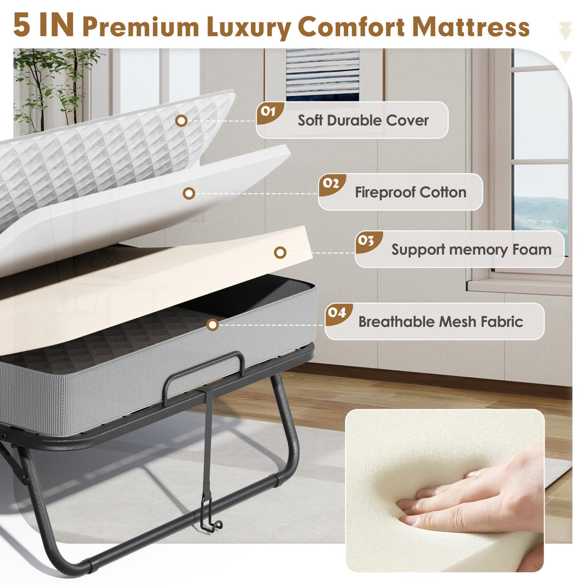 Folding Bed with Mattress Twin 75" x 38" A2747