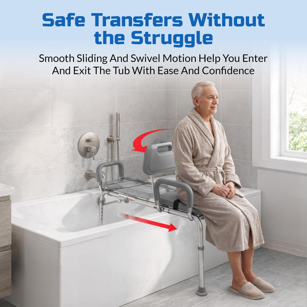 Sliding Shower Chair Bath Transfer Bench with Swivel Padded Seat T68851