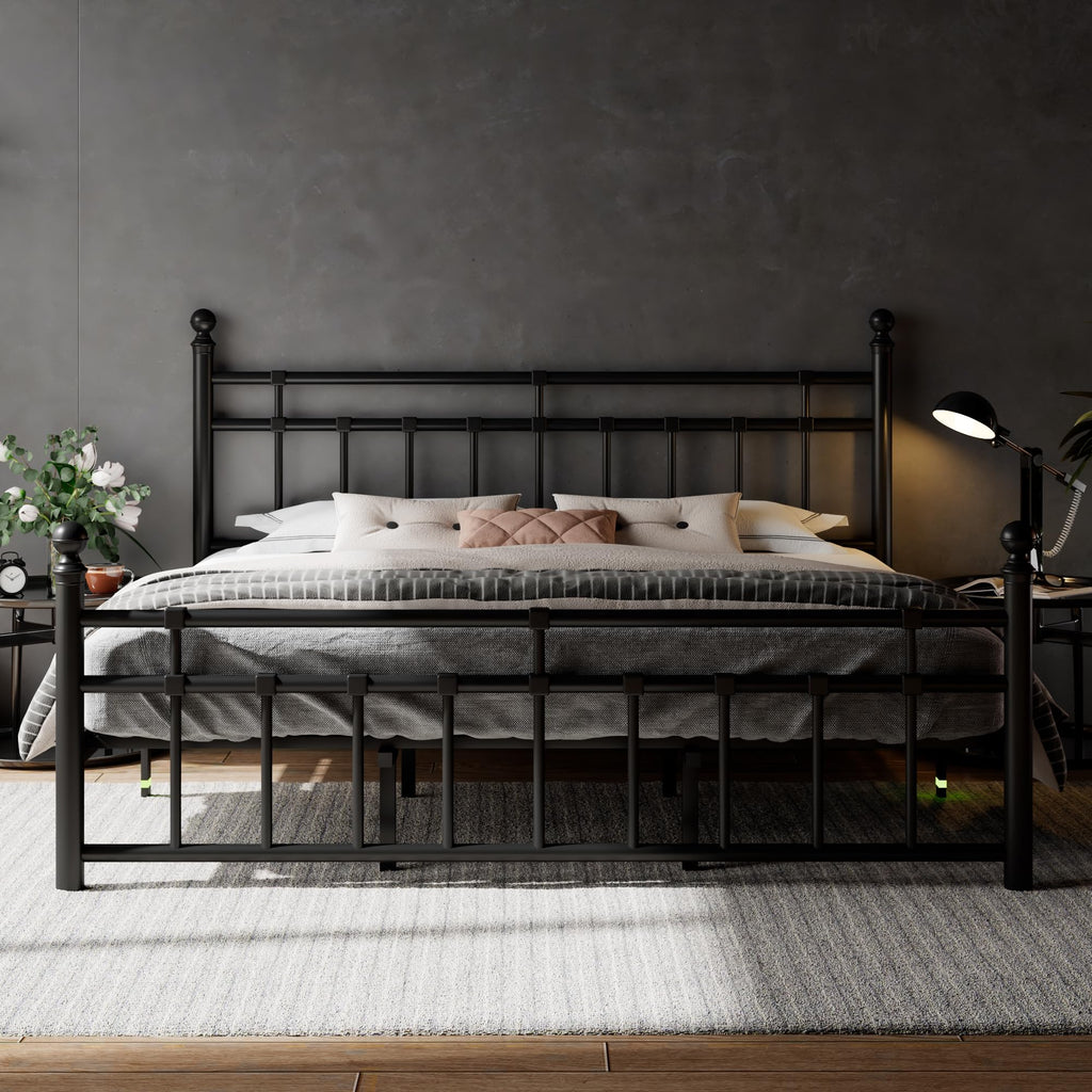 King Size Black Metal Platform Bed Frame with Headboard and Footboard W193840