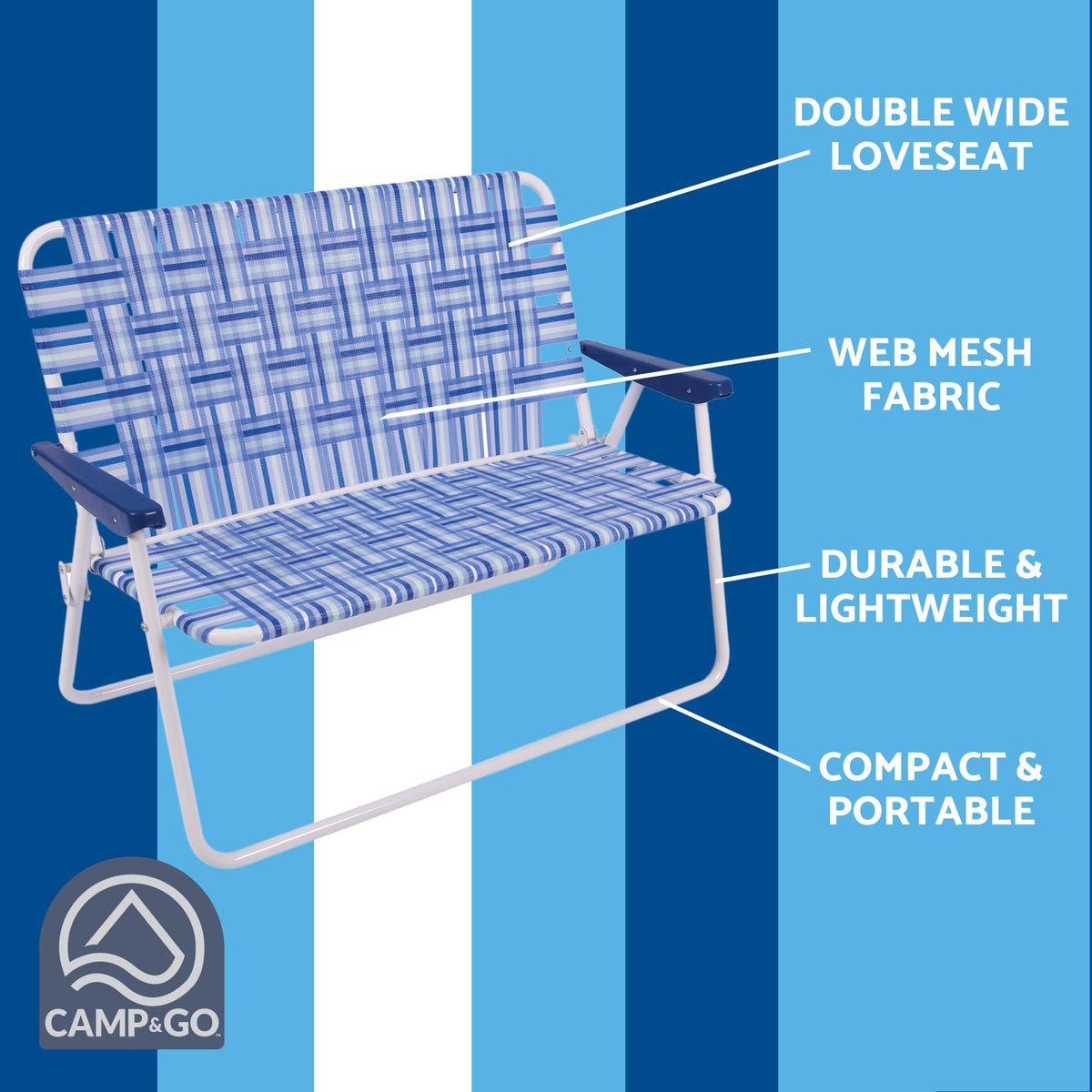 Blue/White Double-Wide Folding Web Lawn Chair G285860