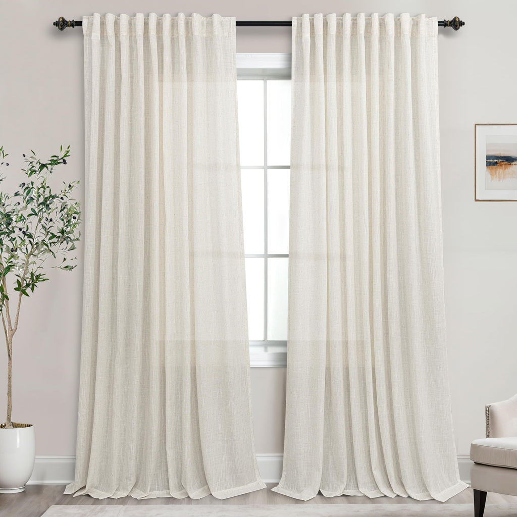 72 Inch Extra Wide Cream Semi Sheer Linen Curtains 2 Panels Set D366876