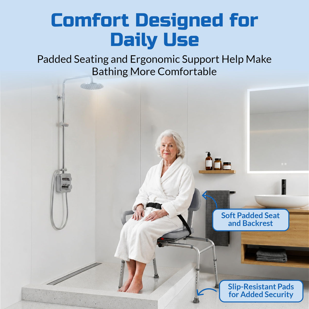 Sliding Shower Chair Bath Transfer Bench with Swivel Padded Seat T68851