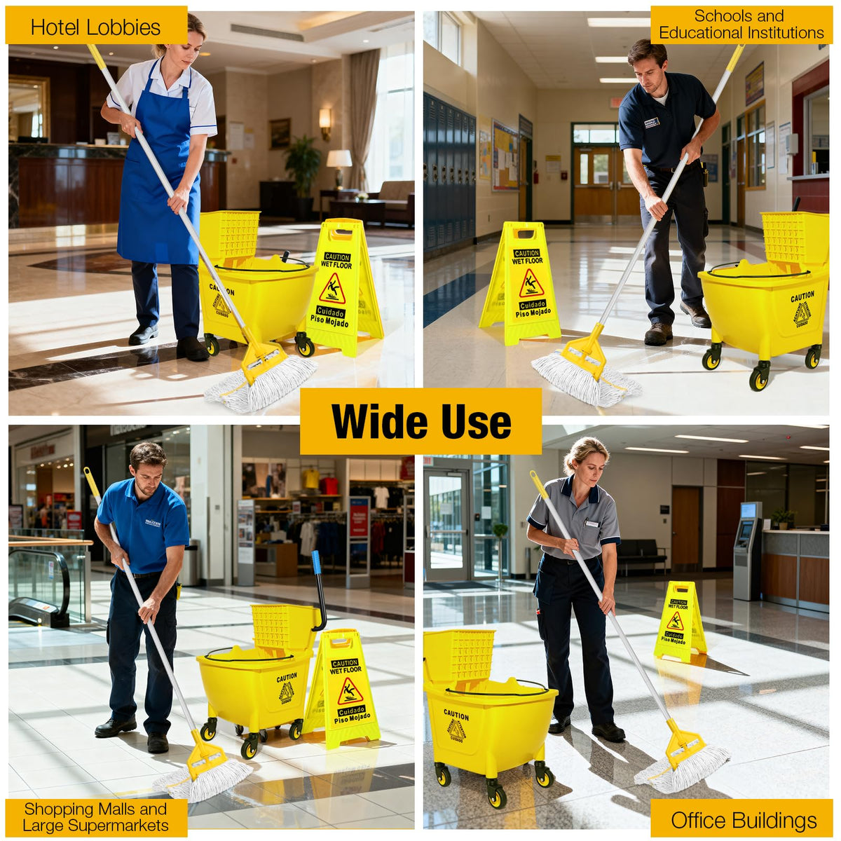 Yellow 35Qt Mop Bucket with Side Press Wringer on Wheels H804