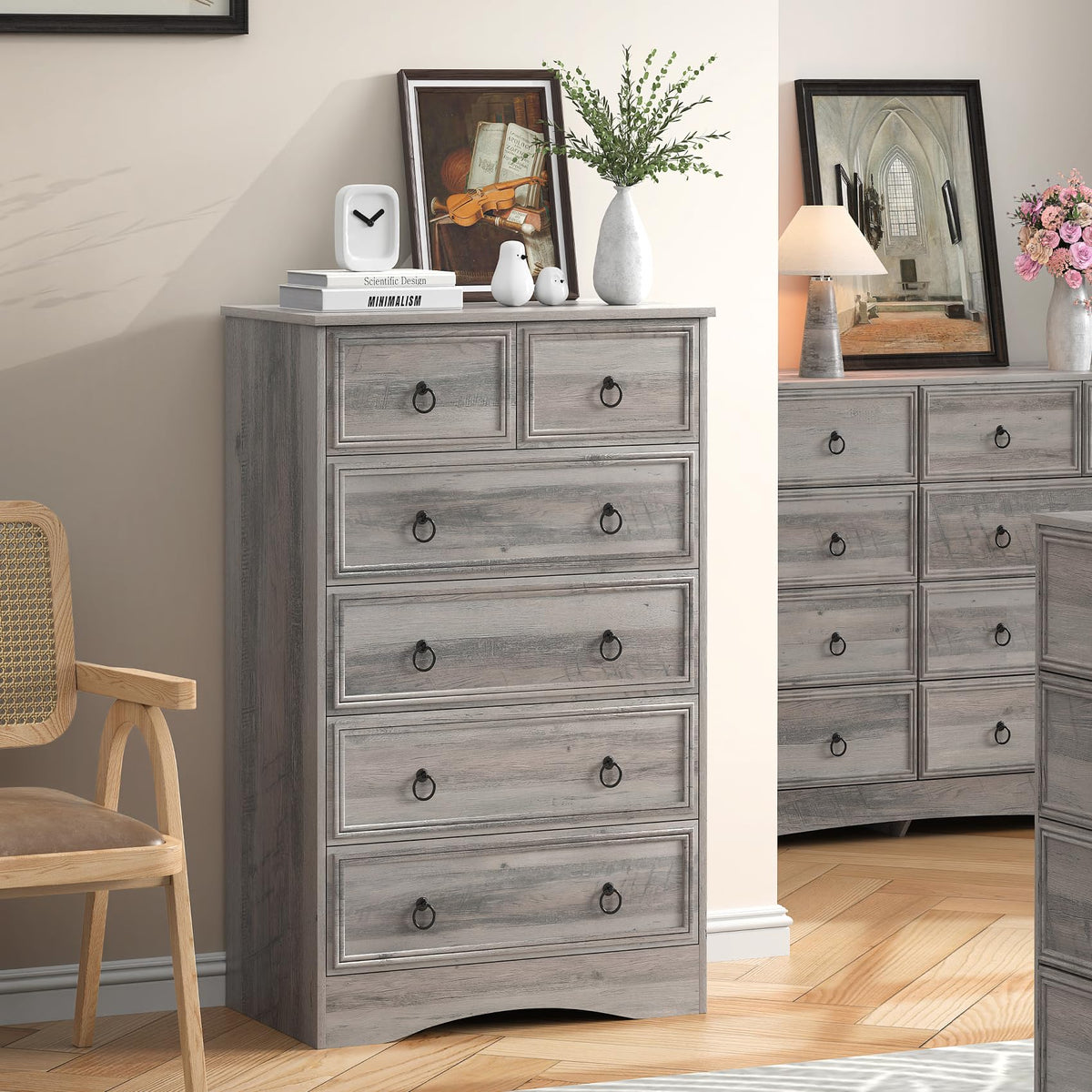 48'' Tall Grey 6 Drawer Dresser F392