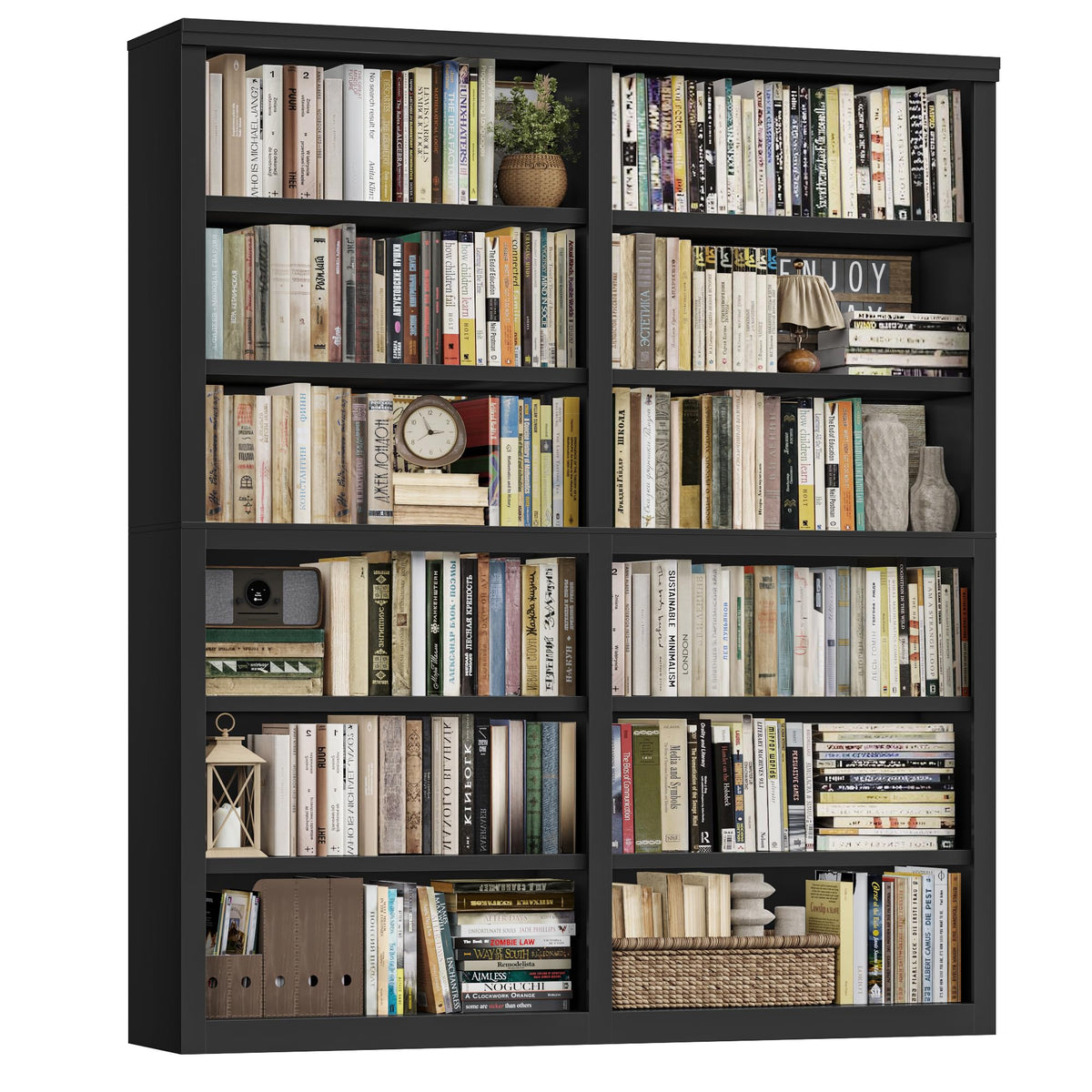 73" Tall Black 6-Tier Double Wide Bookshelf M269499
