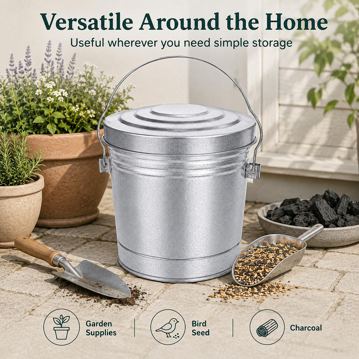 6 Gallon Galvanized Metal Trash Can with Locking Lid W3799