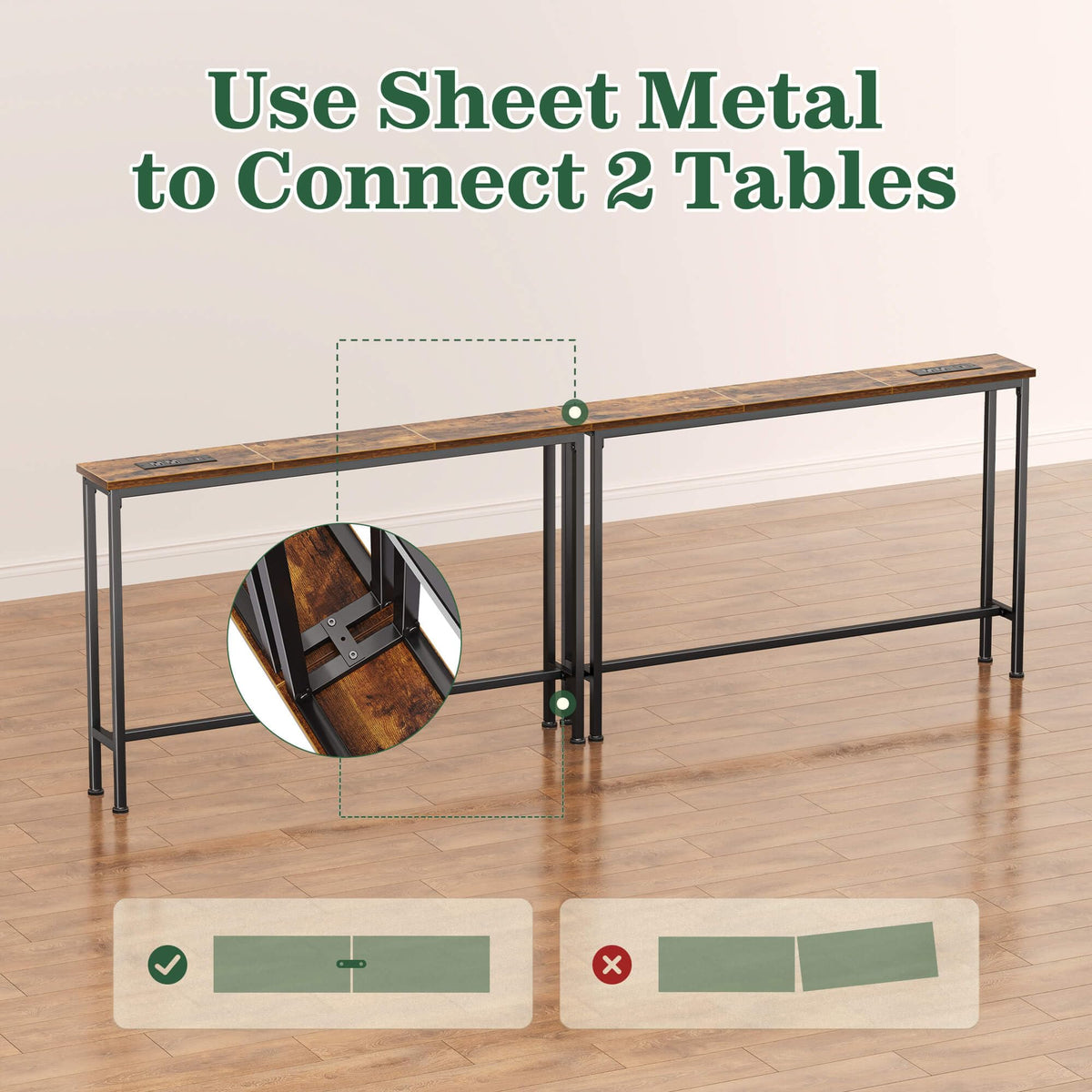 78.8 inch Narrow Behind Couch Table with 2 Charging Stations G95762